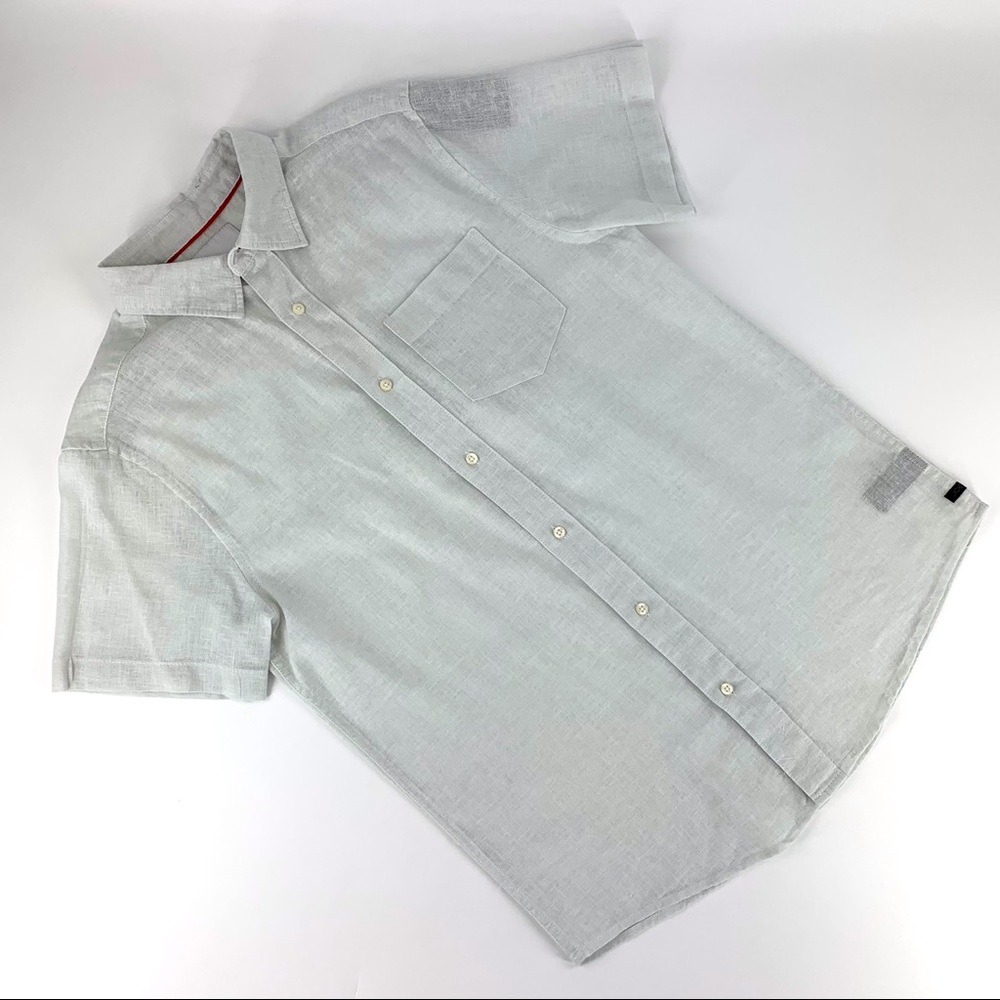Joe's Jeans NWT Light Grey Linen Blend Short Sleeve Button Down Shirt, Small